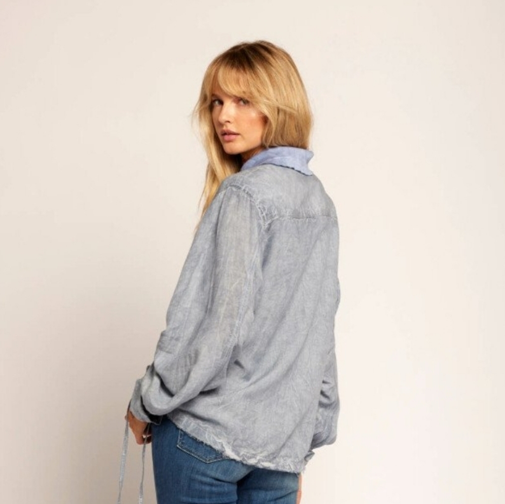 Current/Elliott Maya Long Sleeve Light Blue Shirt Size Xs